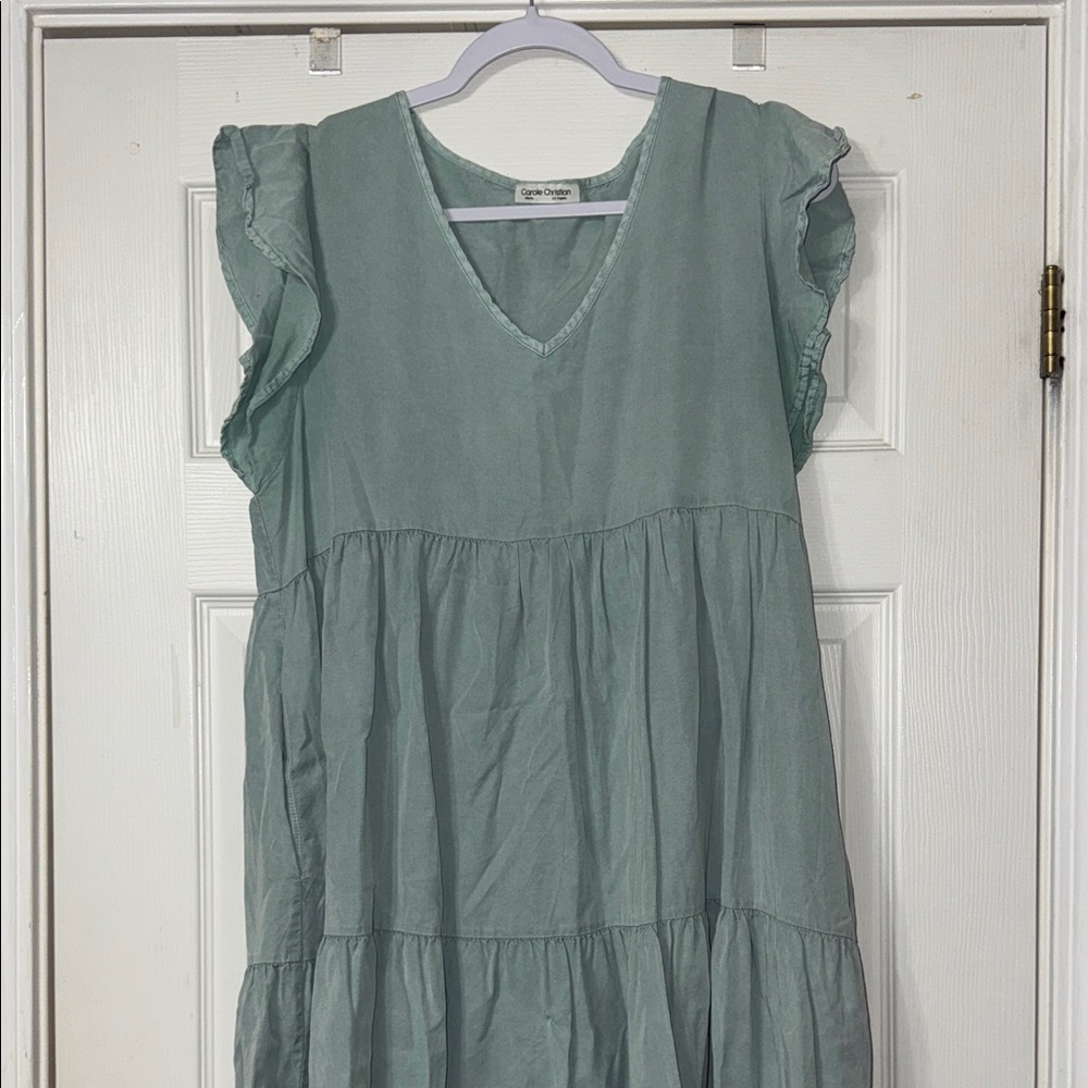 Green Ruffle Sleeve Mini Dress